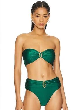 PatBO piscinia bandeau bikini top and mid-rise bottom set XS galapagos green